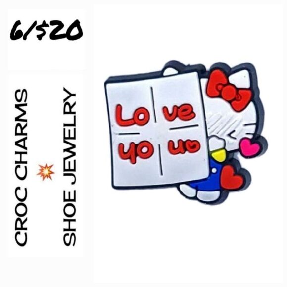 😺 Hello Kitty 🌟 Rubber Shoe Charms Shoe Jewelry ✨️ Love You ❤️ - Picture 1 of 3